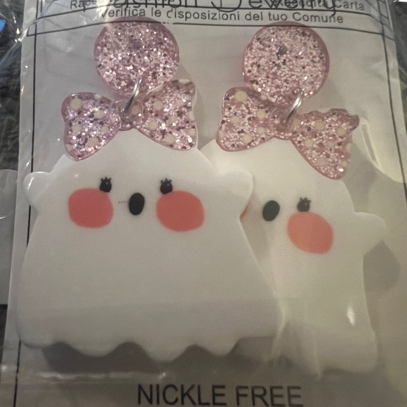 Ghost With Pink Sparkle Bow Earrings 👻🎀👻🎀 - Picture 2 of 5